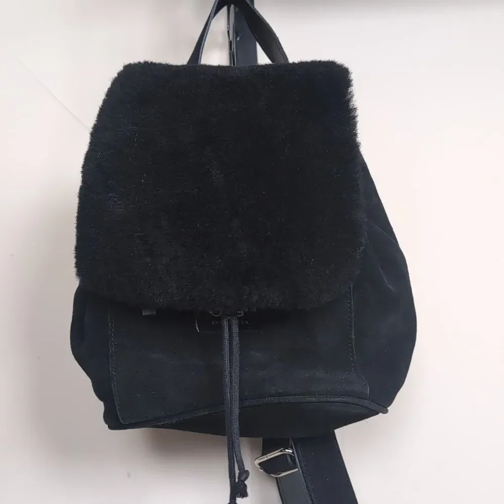 UGG Australia Nordie🖤 Black Shearling & Sueded Drawstring Mini Backpack NWOT